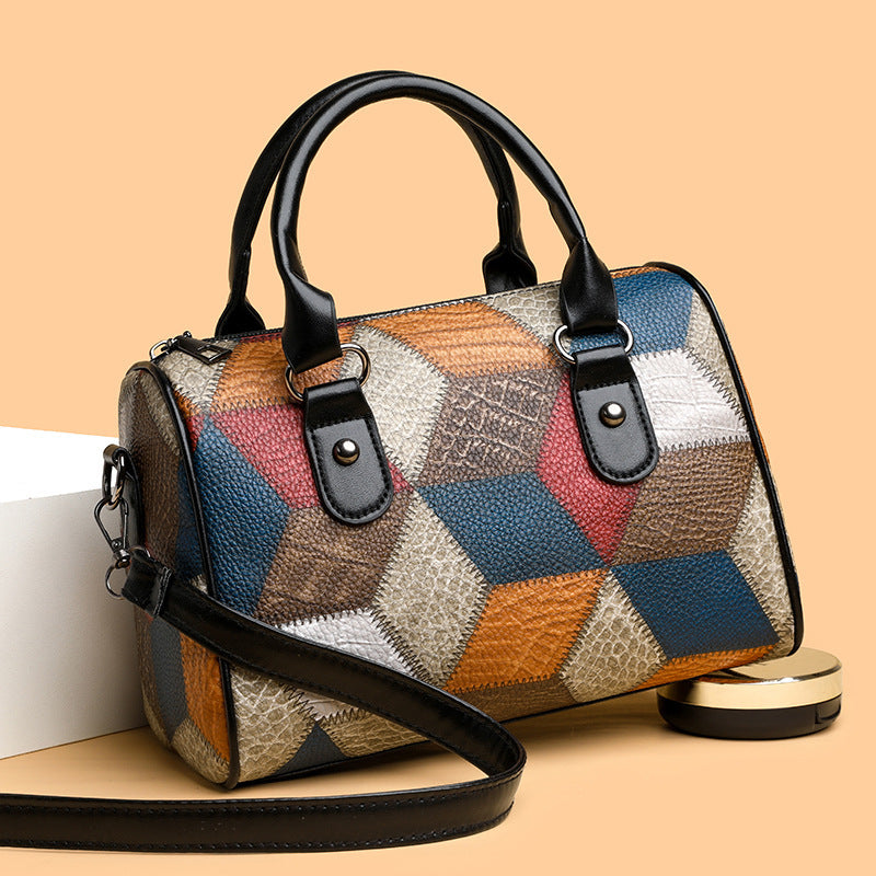 Fashion Color Contrast Plaid Geometric Pattern Commuter Shoulder Crossbody