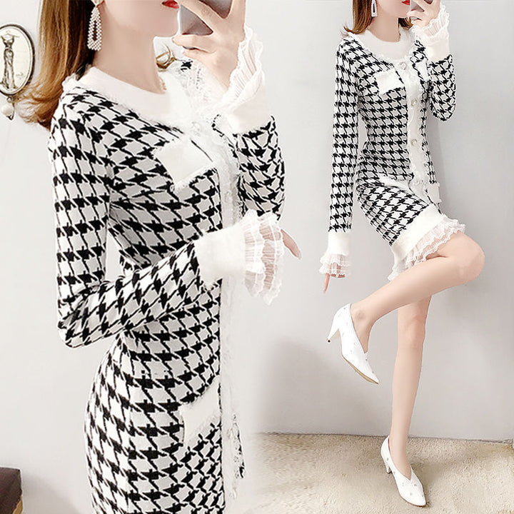 Slim With A Houndstooth Sweater Skirt Small Fragrance
