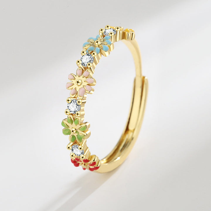 Korean Style Elegant Micro Inlaid Zircon Flower Ring