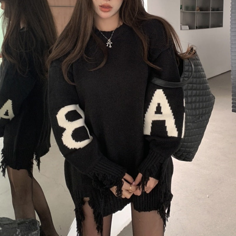 Women's Korean-style Loose And Idle Wind Black Knitwear Sweater