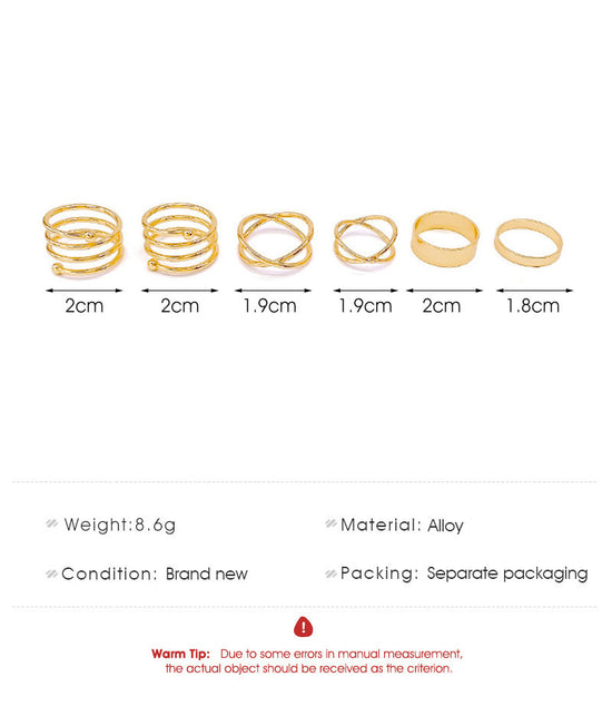 Geometric Cross Ring Retro Personality Six-piece Metal Set