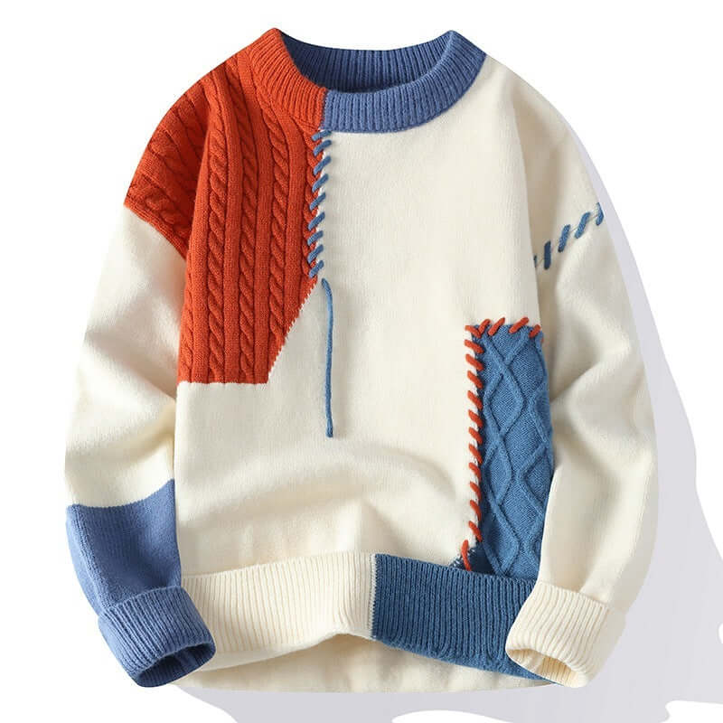 Colorblock Pullover Sweater Winter Fashion Long Sleeve Top Men's Clothing - Overview: Unique design, stylish and beautiful. Good material, comfortable wear. A variety of colors, any choice. Product information: Color: green, orange, gray Suitable for peop