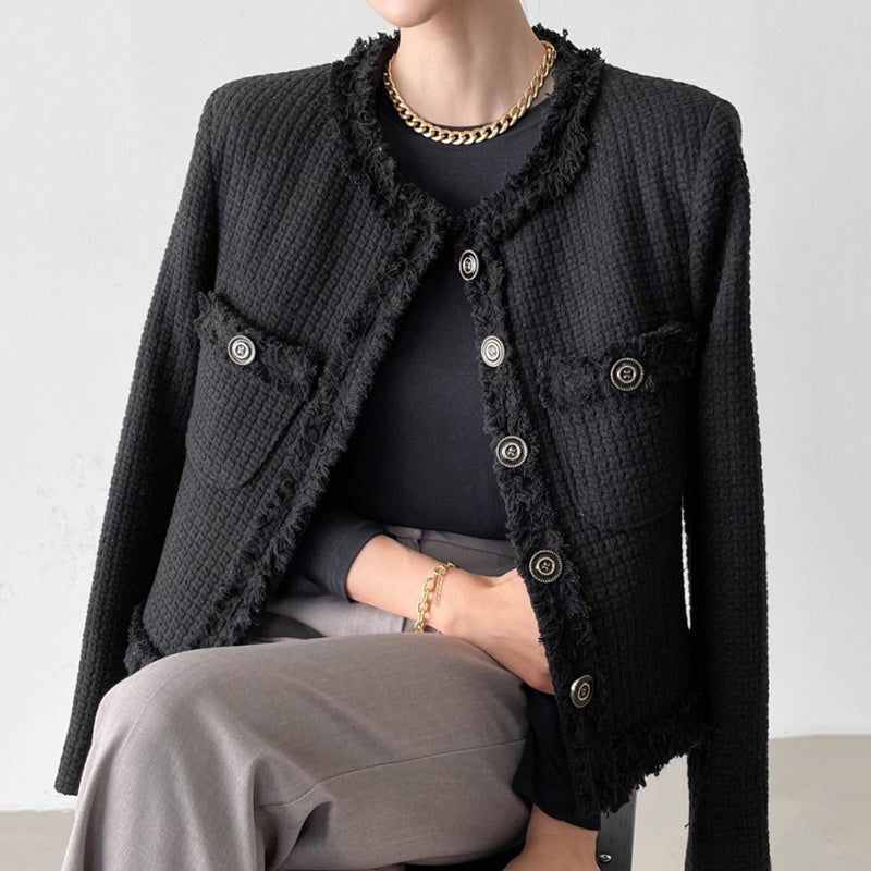 Single-breasted Loose-pocket Short Tweed Jacket