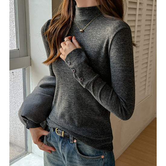 Women's Fashion Semi-high Neck Long Sleeve Base Shirt