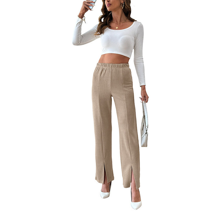 Fashionable With Side-slit Straight-leg Trousers Women