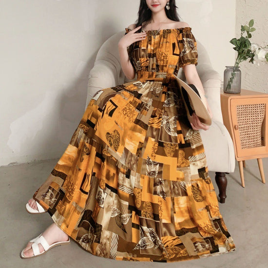Cotton Silk Floral Korean Style Ladies Elegant Slim-fit Dress