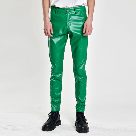 Men's Stretch Slim Fit Popular Green Bar Orange Orange Breathable Leather Pants