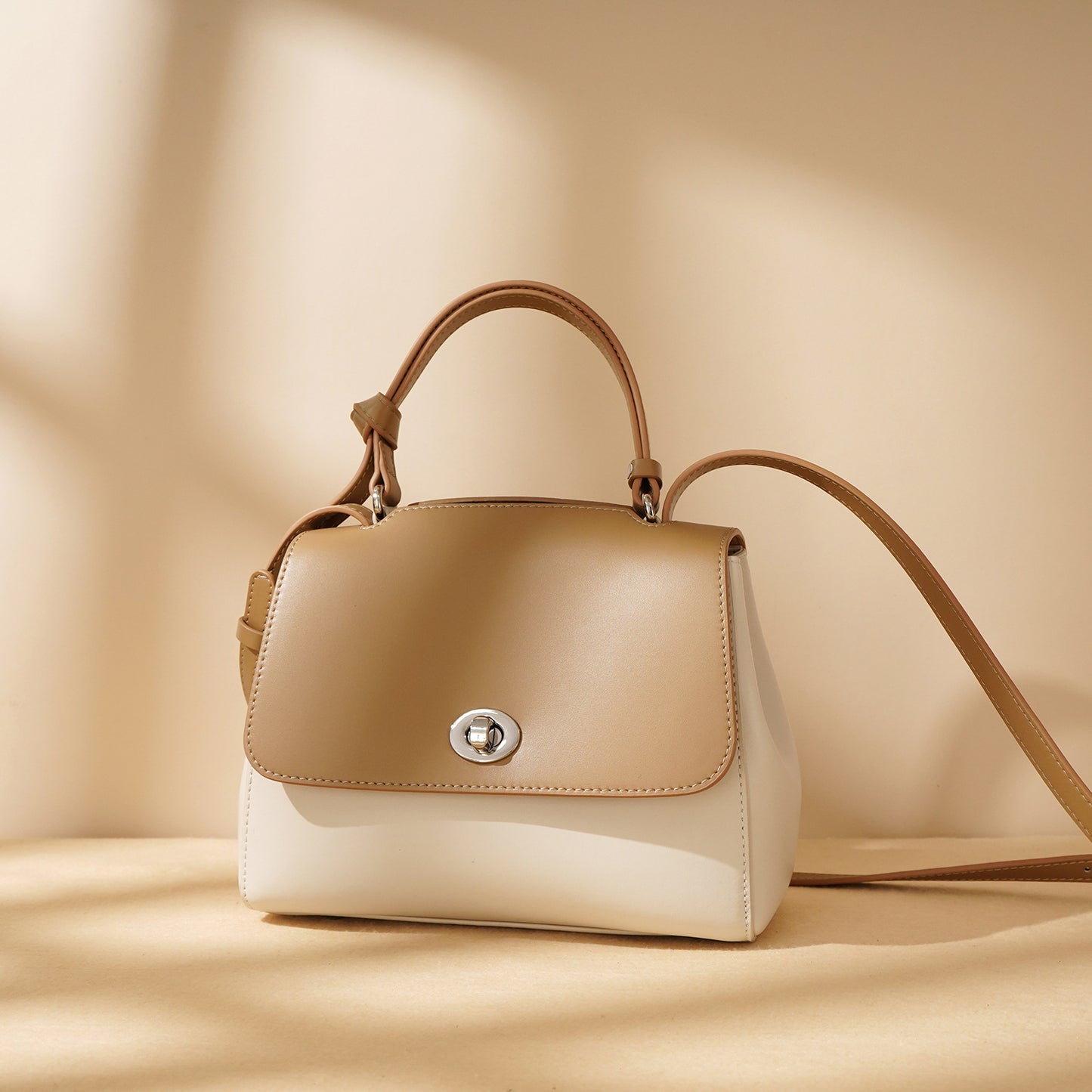 Contrast Color Cowhide Handbag Crossbody Shoulder Bag