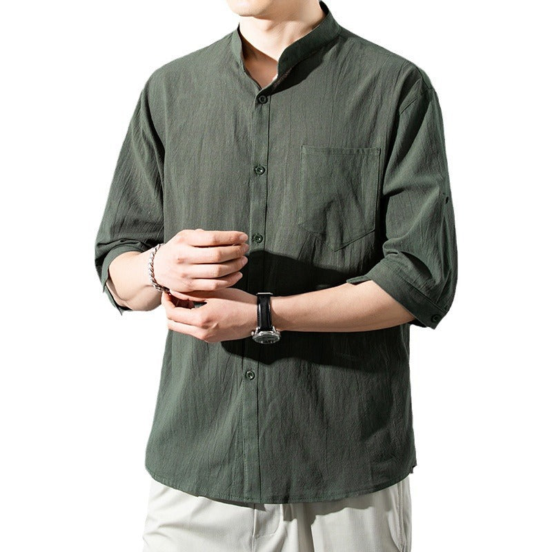 Cotton And Linen Short Sleeve Shirt Men's Large Size Linen Loose Trendy Men Half Sleeve Thin