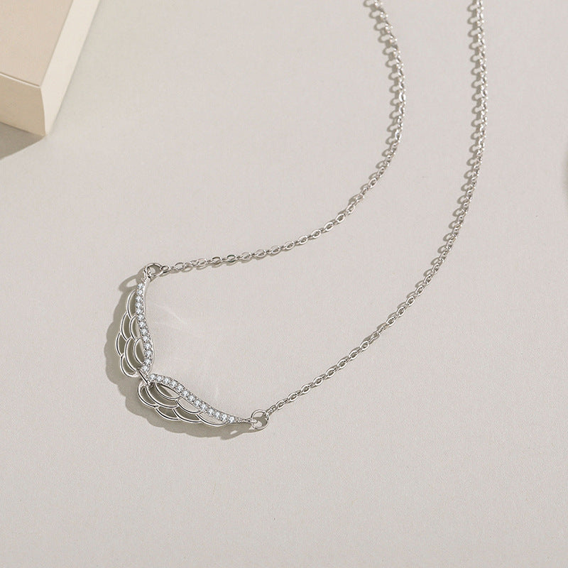 S925 Sterling Silver Angel Wings Pendant Necklace