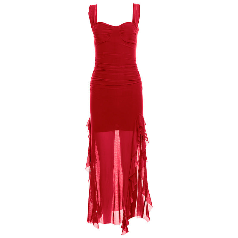 Spring New Women's Sexy Hot Girl Strap Tube Top Split Sheath Long Dress