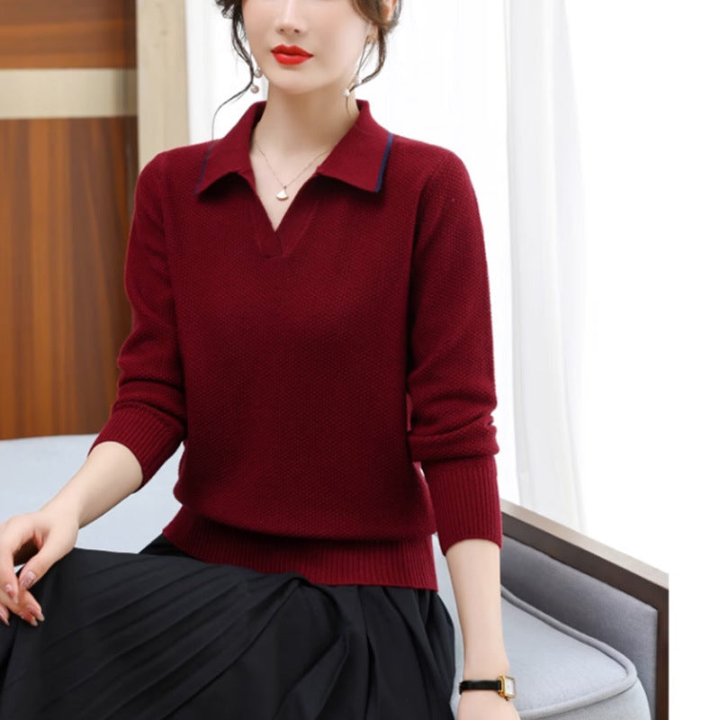 Spring And Autumn New Polo Collar Top Western Style Fashion Sweater