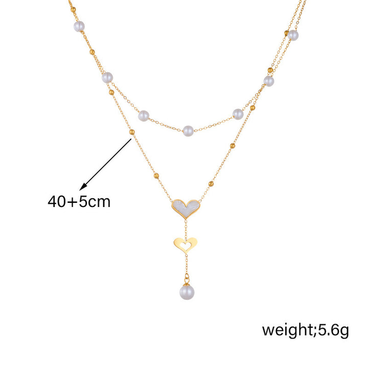 Special-interest Retro Double-layer Chain Pearl Butterfly Tassel Pendant Necklace