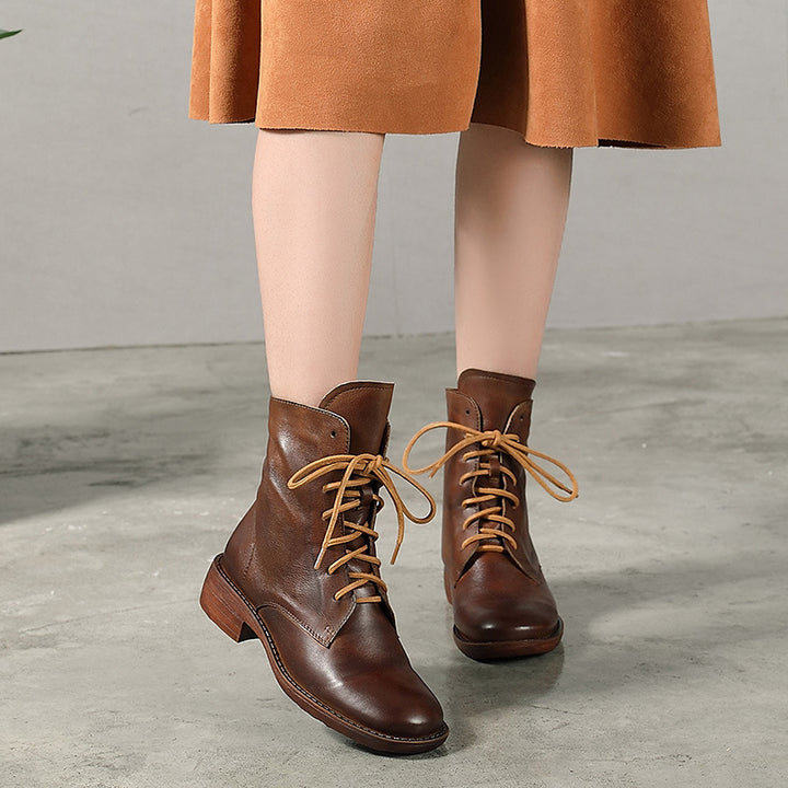 Thickened handmade leather boots in warm fleece