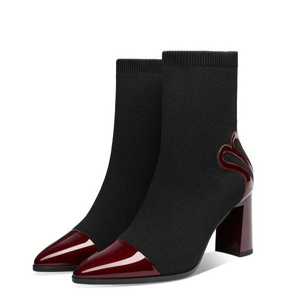 Children's thick heel socks boots pointed toe boots all-match high heel elastic boots