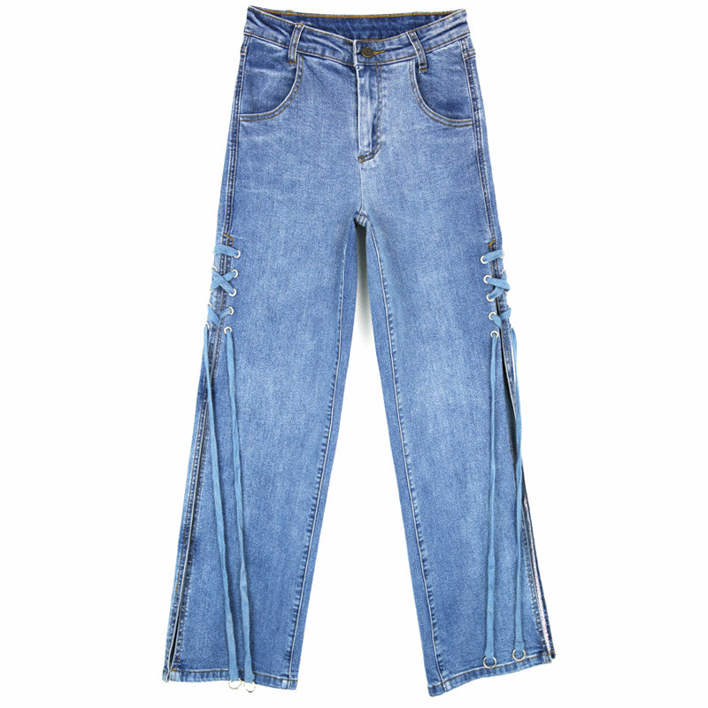 Oversized high-rise side wide-leg jeans