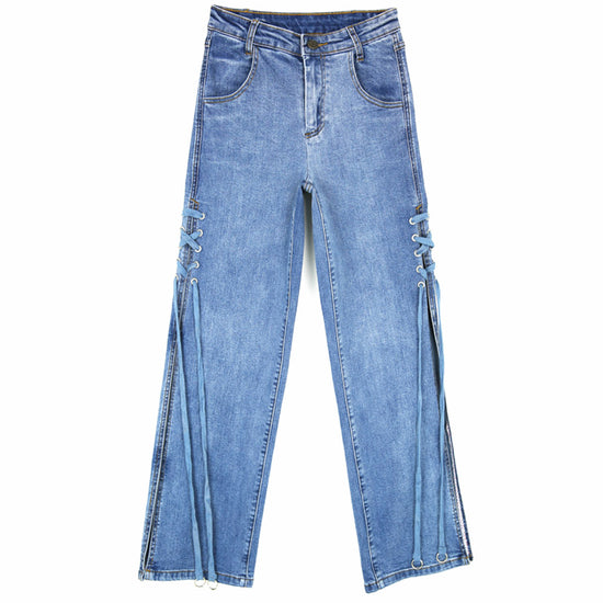 Oversized high-rise side wide-leg jeans
