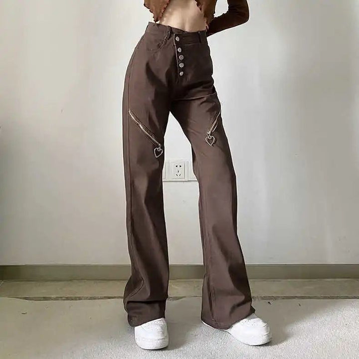 Women's Fashionable All-match Retro High Waist Zipper Jeans