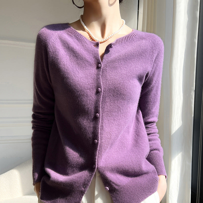 Spring And Autumn New Simple Women's Wool Round Neck Thin High-grade Outerwear Knitted Coat