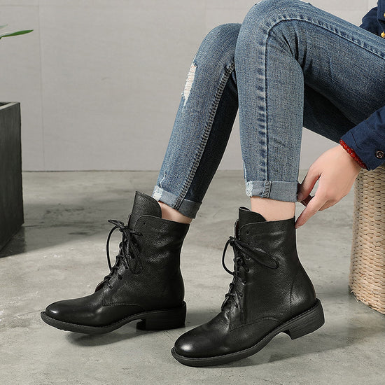 Thickened handmade leather boots in warm fleece