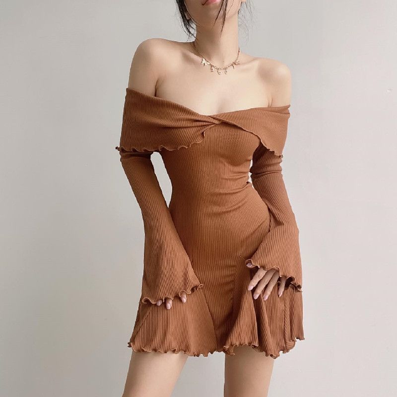 Off-shoulder Cross Long Sleeves Dress