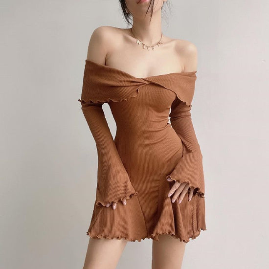Off-shoulder Cross Long Sleeves Dress