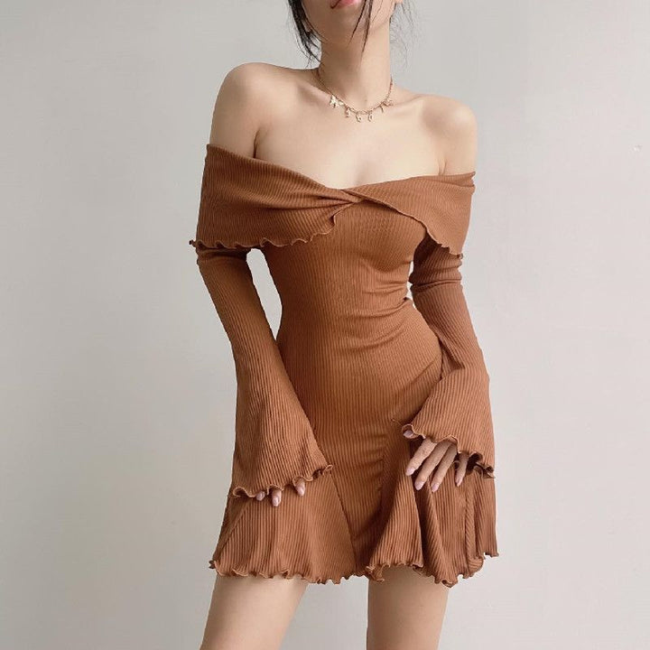 Off-shoulder Cross Long Sleeves Dress