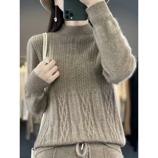 Autumn And Winter Mock Neck Sweater Fashion Pullover Solid Color Sweater