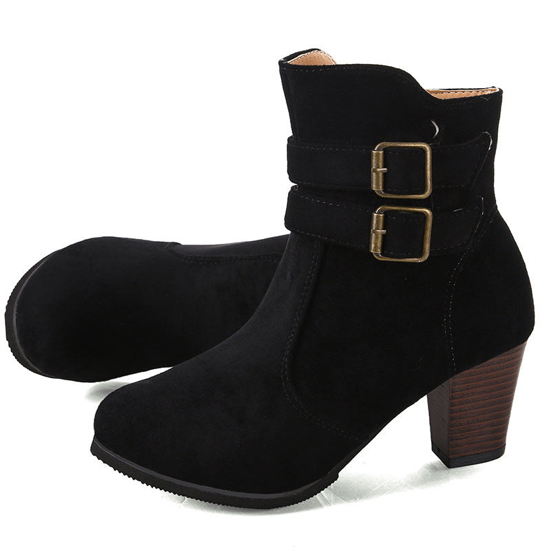 Belt buckle side zipper for women's boots