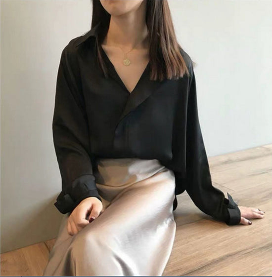 Cotton Satin V-neck Chiffon Shirt
