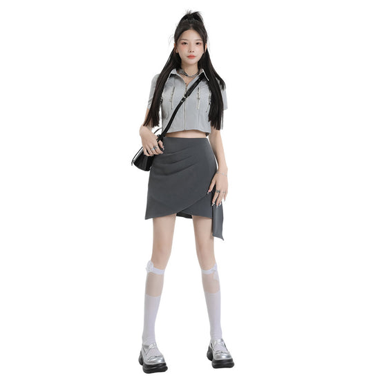 Gray Skirt Women's High Waist Slimming Thin Stretch