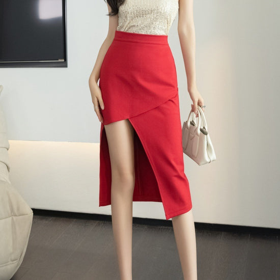Leg-exposed High Waist Irregular A- Line Skirt
