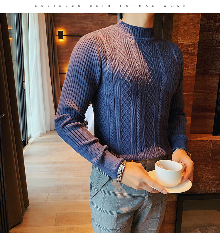 Twist Sweater Men's Half Turtleneck Sweater Slim Coarse Sweater Base