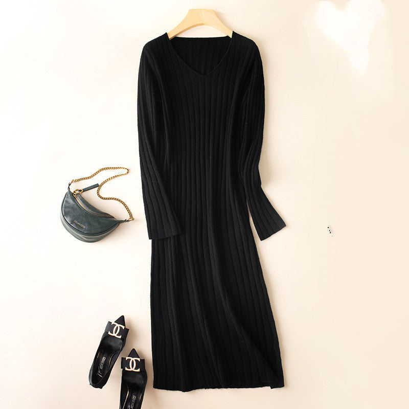 Over the knee wool knit dress