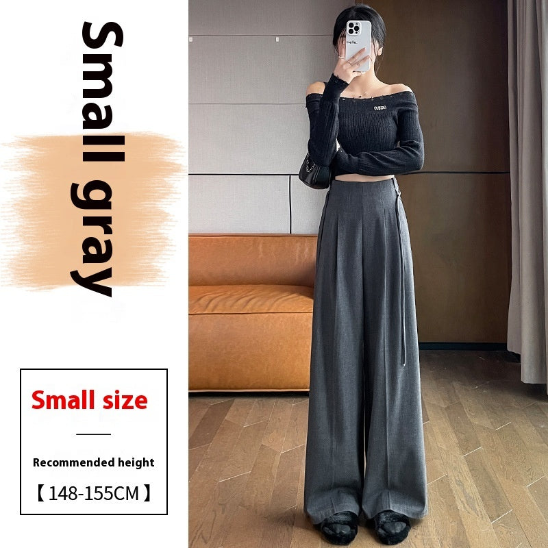 Gray Woolen Pants Women's Draping Thickened High Waist Slimming Loose