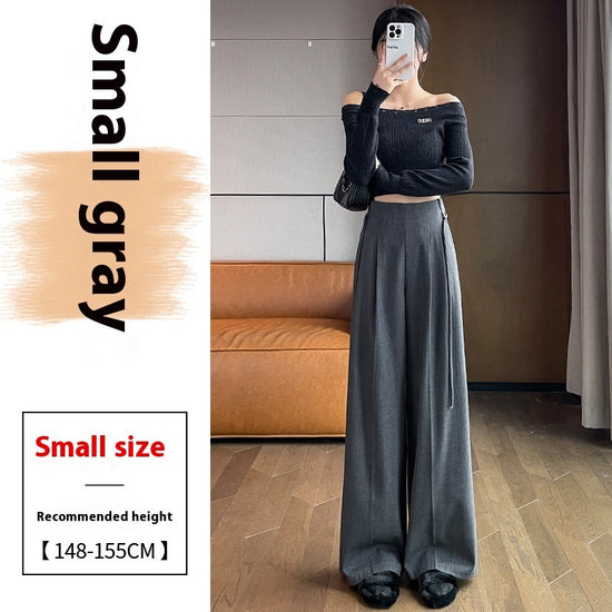 Gray Woolen Pants Women's Draping Thickened High Waist Slimming Loose