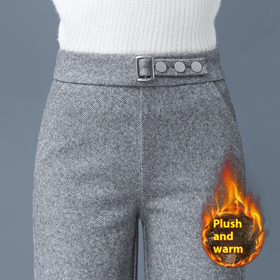 Wide Leg Woolen Pants Women's High Waist Baggy Straight Trousers