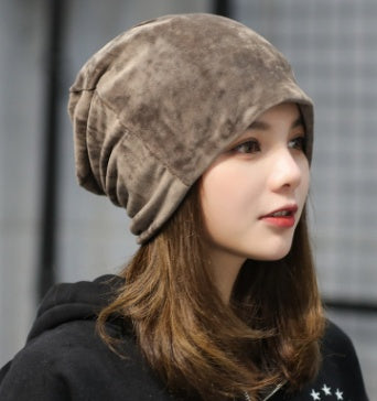 Autumn and winter new plush head cap Korean version of the men and women solid color pile hat simple casual ear protection head cap