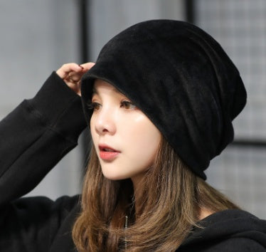 Autumn and winter new plush head cap Korean version of the men and women solid color pile hat simple casual ear protection head cap