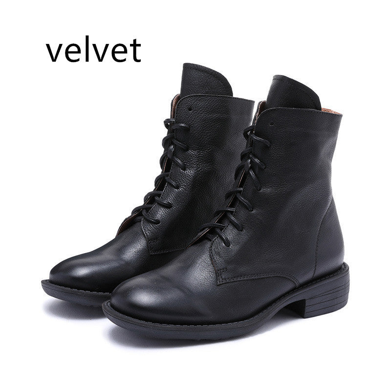 Thickened handmade leather boots in warm fleece