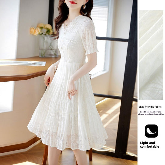 Fairy Style V-neck Lace Stitching Dress Women