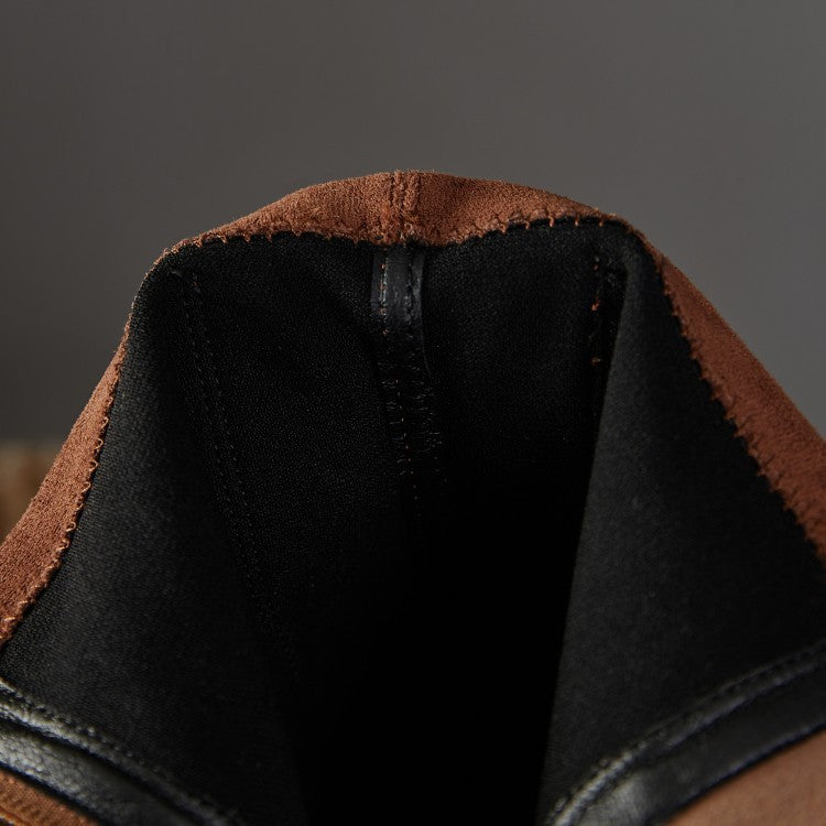 About Wind Low-Heel Flat Top Cowhide Square Toe Lace-Up Short-Leg Boots