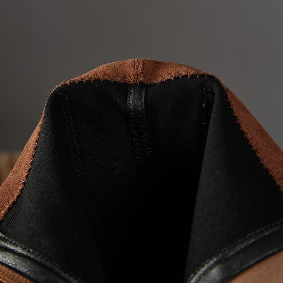 About Wind Low-Heel Flat Top Cowhide Square Toe Lace-Up Short-Leg Boots