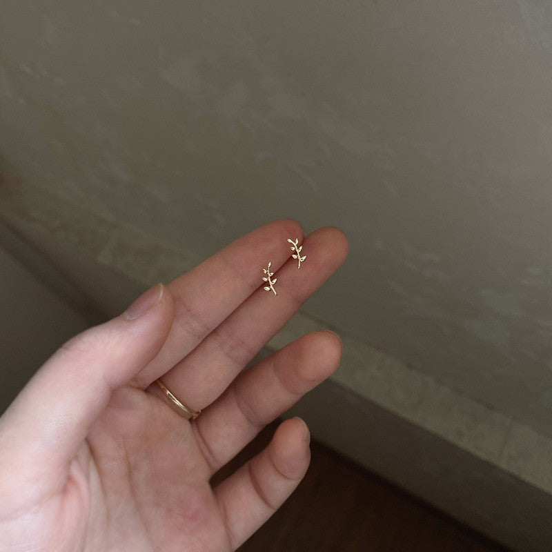 Female Mini Temperament Leaf Branch Earrings