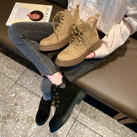 New All Match Frosted Short Boots Khaki Plus Cashmere Boots For Children