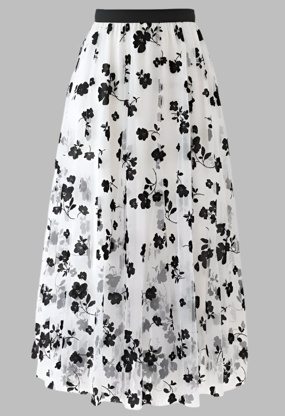 Women's A-Line High Waist Mid-Length Mesh Skirt