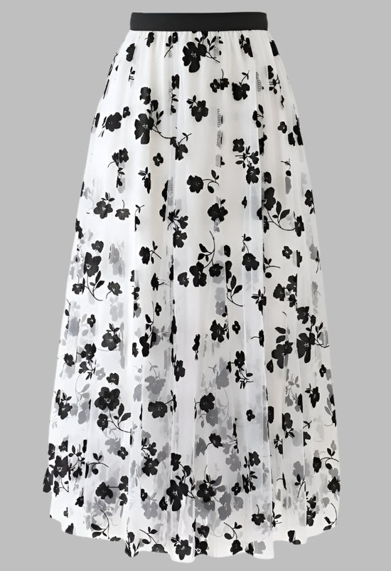 Women's A-Line High Waist Mid-Length Mesh Skirt
