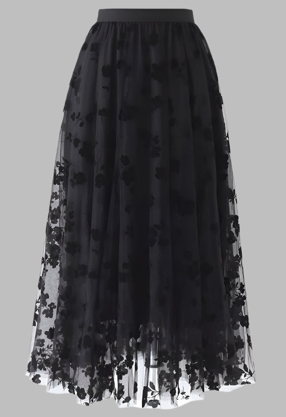 Women's A-Line High Waist Mid-Length Mesh Skirt
