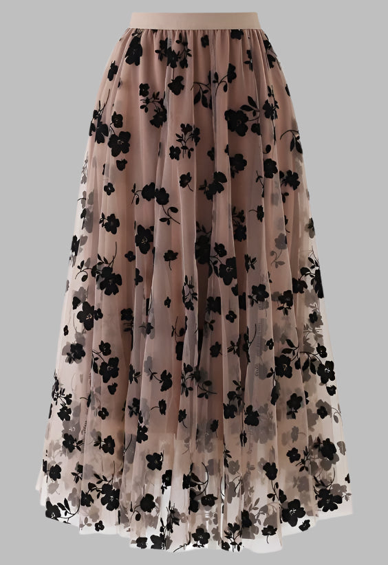 Women's A-Line High Waist Mid-Length Mesh Skirt