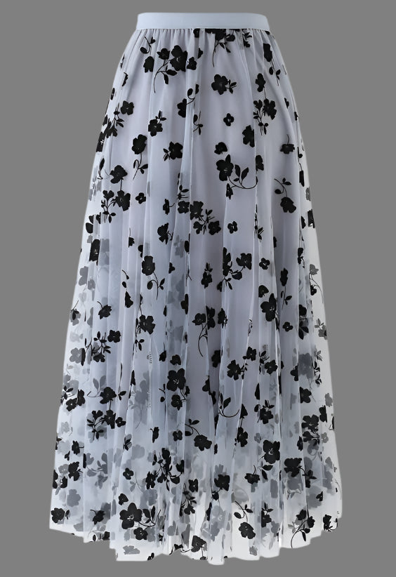 Women's A-Line High Waist Mid-Length Mesh Skirt